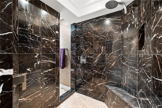 520 Belle Isle Ave, Belleair Beach, FL 33786 - bathroom with ornamental molding and a tile shower