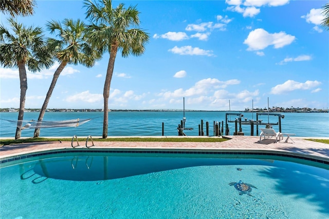 520 Belle Isle Ave, Belleair Beach, FL 33786 - pool with a water view, boat lift, and a dock