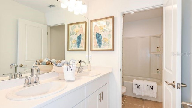 full bath featuring a sink, visible vents, toilet, and tile patterned flooring