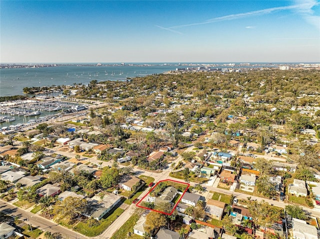 bird's eye view featuring a water view