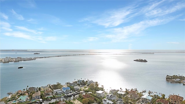 bird's eye view with a residential view and a water view