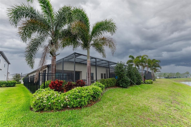 view of yard featuring a lanai