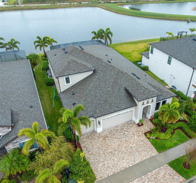 aerial view with a water view