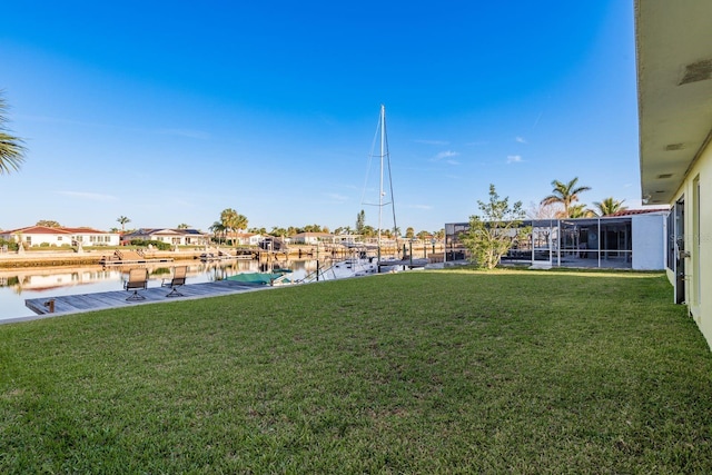 view of yard with a water view