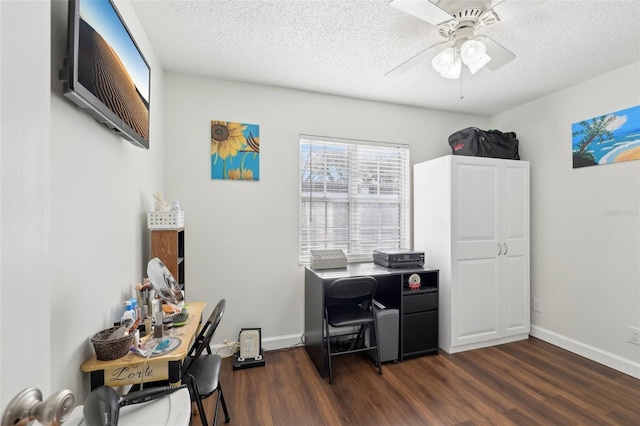 office space with baseboards, a textured ceiling, and dark wood-style floors