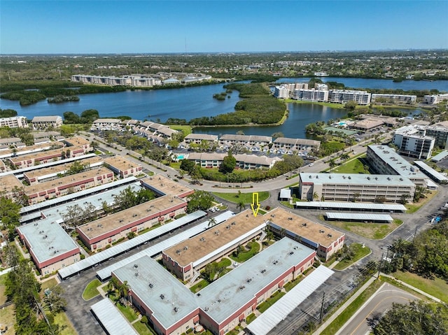 aerial view with a water view