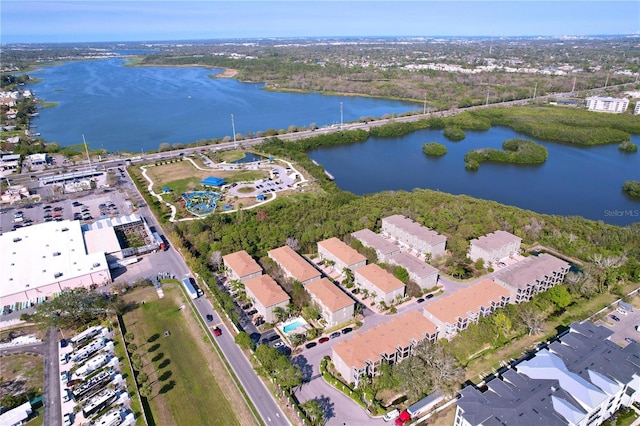 bird's eye view featuring a water view