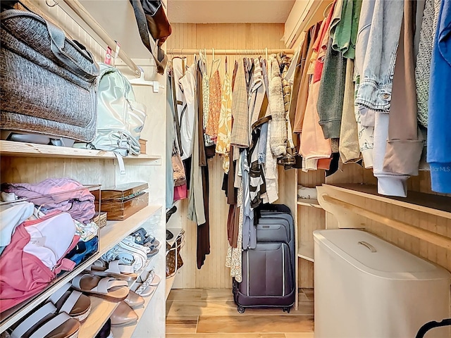 walk in closet featuring wood finish floors