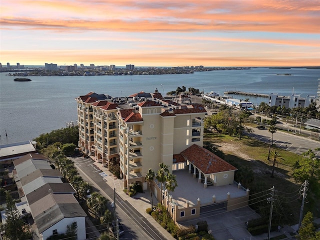 bird's eye view with a water view and a city view