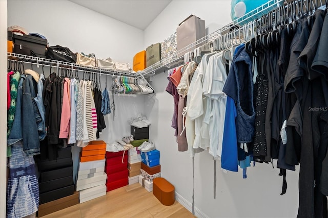 walk in closet featuring wood finished floors