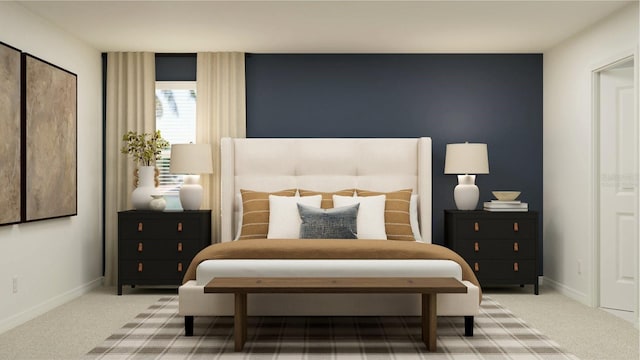 carpeted bedroom featuring baseboards