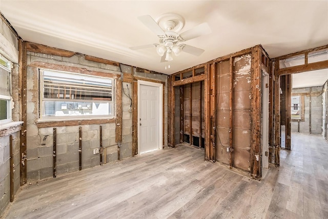 interior space featuring wood finished floors and ceiling fan