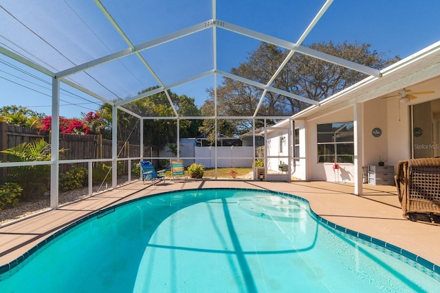 view of pool featuring a patio, a fenced backyard, and a fenced in pool