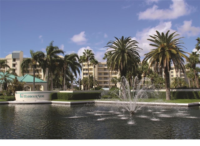 view of building exterior featuring a water view