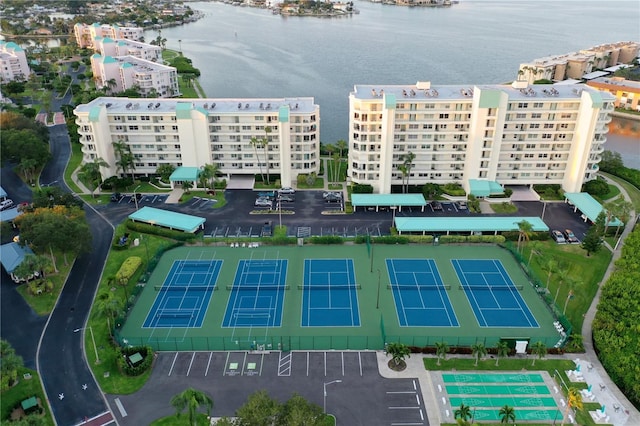 aerial view with a water view