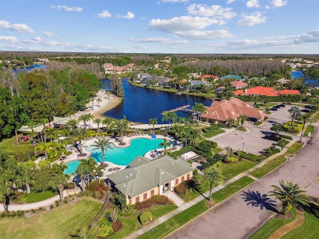 bird's eye view featuring a water view