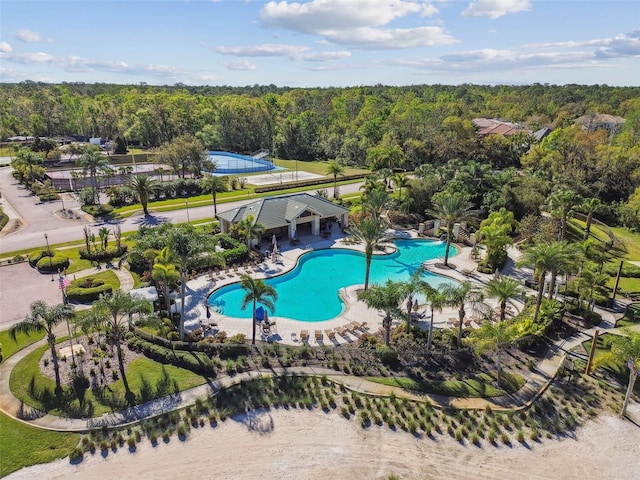 aerial view featuring a view of trees