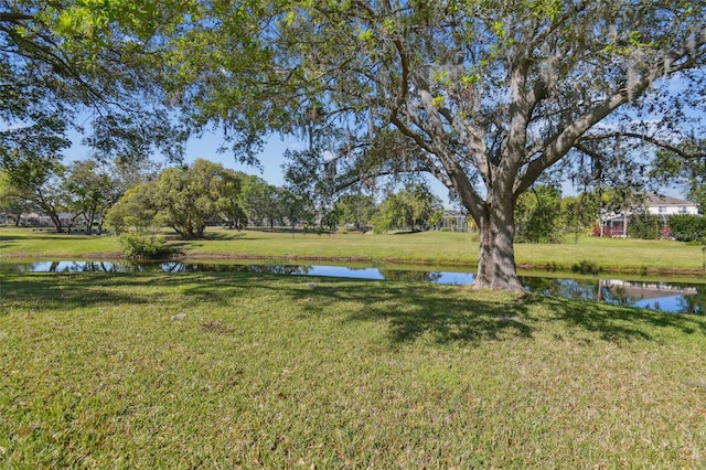 view of yard with a water view