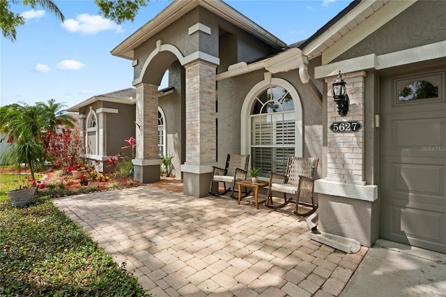 view of patio with an attached garage