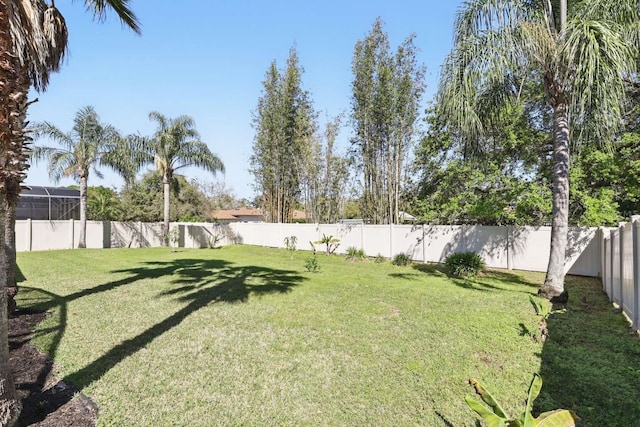 view of yard with a fenced backyard