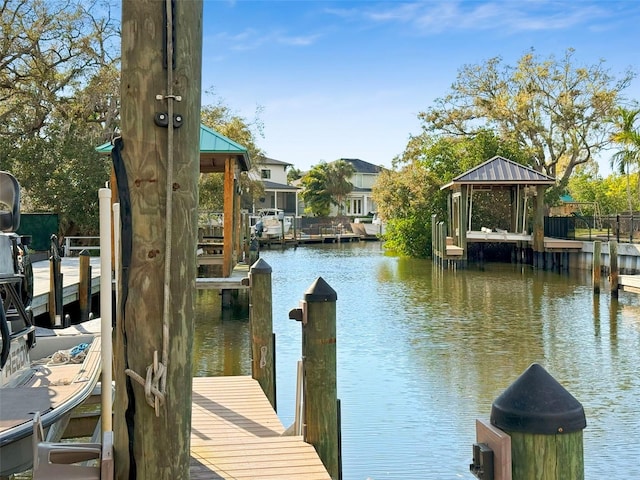 view of dock featuring a water view