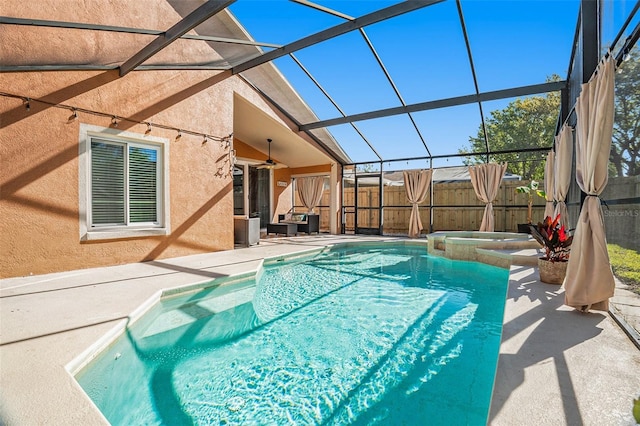7116 Colonial Lake Dr, Riverview, FL 33578 - view of pool featuring a ceiling fan, a patio, a fenced backyard, and a lanai