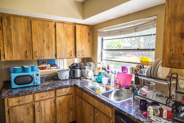 kitchen with a sink and brown cabinetry