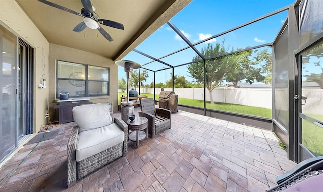 5324 Moon Shell Dr, Apollo Beach, FL 33572 - view of patio with ceiling fan, an outdoor hangout area, and a lanai