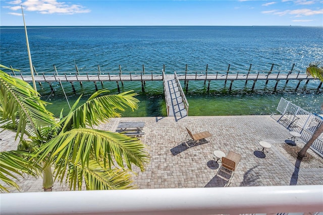 property view of water featuring a boat dock