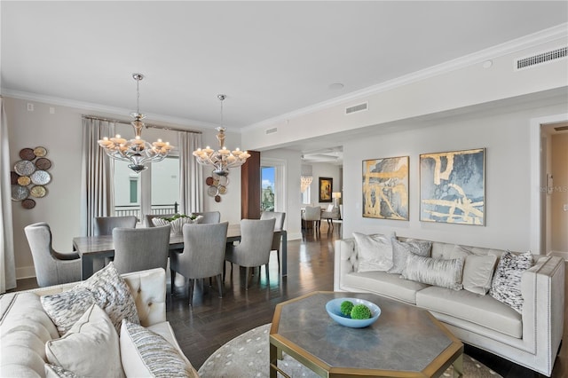 146 4th Ave NE Unit 600, Saint Petersburg, FL 33701 - living area featuring crown molding, visible vents, a notable chandelier, and wood finished floors