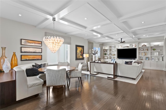 146 4th Ave NE Unit 600, Saint Petersburg, FL 33701 - dining area featuring beamed ceiling, recessed lighting, dark wood-type flooring, ceiling fan with notable chandelier, and coffered ceiling