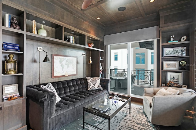 146 4th Ave NE Unit 600, Saint Petersburg, FL 33701 - living room featuring wood finished floors, coffered ceiling, and built in shelves