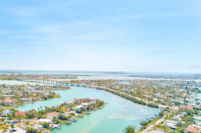 3820 Gulf Blvd Unit 802, St Pete Beach, FL 33706 - aerial perspective of suburban area featuring a notable bridge and a nearby body of water