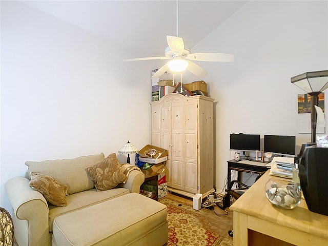 office area featuring a ceiling fan