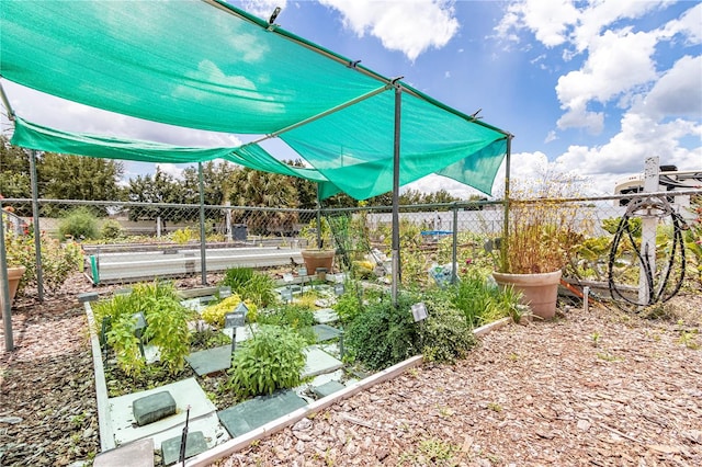 view of yard featuring a vegetable garden and fence