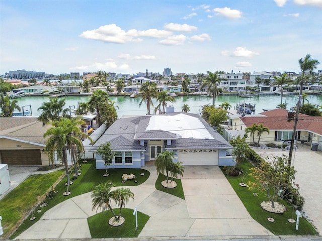 aerial view featuring a water view