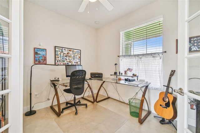 office area featuring a ceiling fan