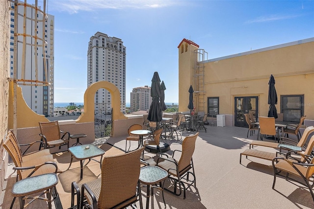 view of patio with a city view