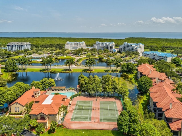 aerial view with a water view