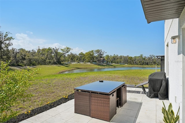 view of patio / terrace with a water view