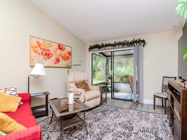 5100 Burchette Rd Unit 500, Tampa, FL 33647 - living room featuring lofted ceiling and wood finished floors