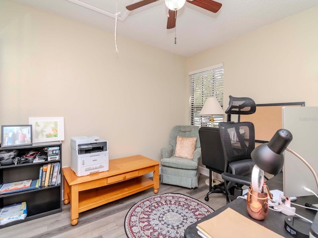5100 Burchette Rd Unit 500, Tampa, FL 33647 - office area with attic access, wood finished floors, and a ceiling fan