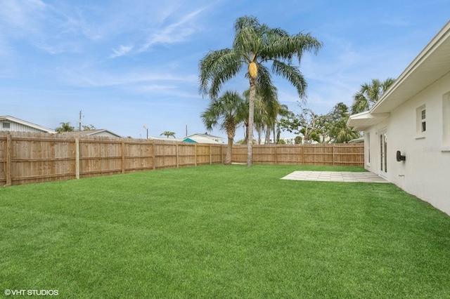 view of yard featuring a patio area and a fenced backyard