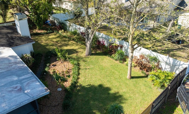 view of yard with a fenced backyard