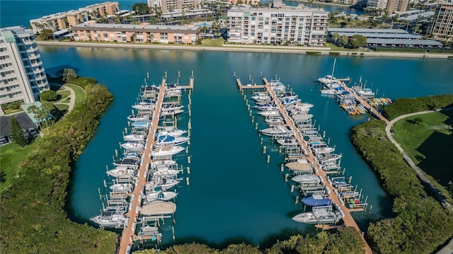 drone / aerial view with a water view and a view of city