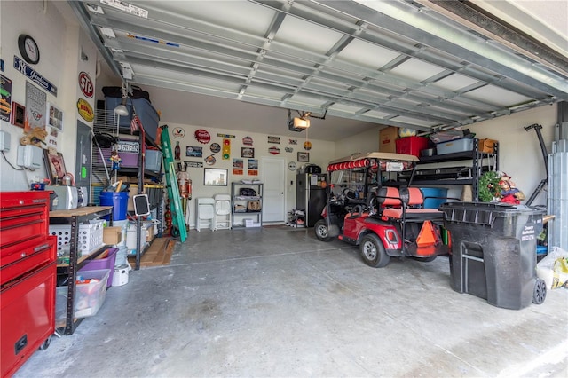 garage with a garage door opener