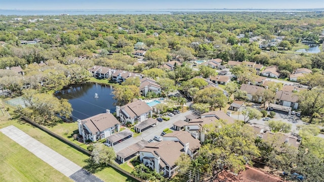 aerial view featuring a residential view and a water view