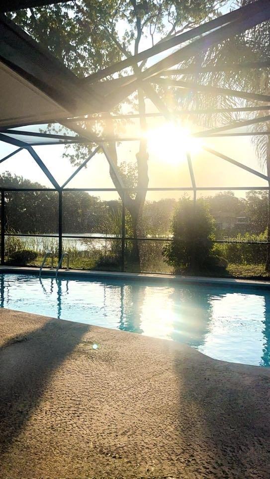 outdoor pool featuring a lanai and a patio