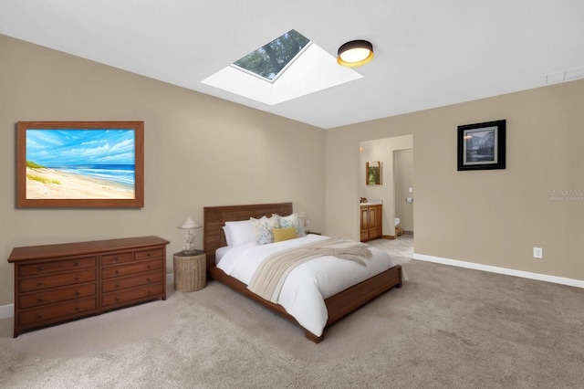 31632 Spruce Dr, Eustis, FL 32736 - carpeted bedroom with a skylight, baseboards, and connected bathroom