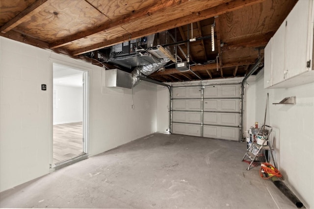 garage with a garage door opener